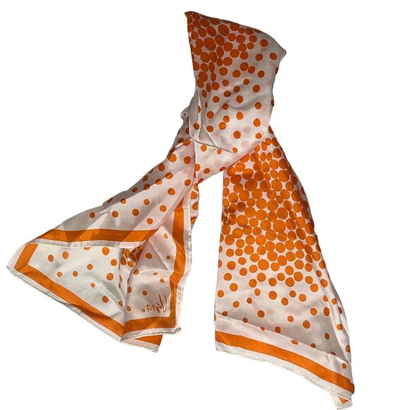 Vintage VERA Neumann Scarf ~  Signed ~ Orange ~ 43" x 14" Made in Japan - Picture 2 of 6